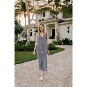 M.D.S Stripes Amanda Jumpsuit Navy Stripe Size 1/Small Quiet Luxury Preppy